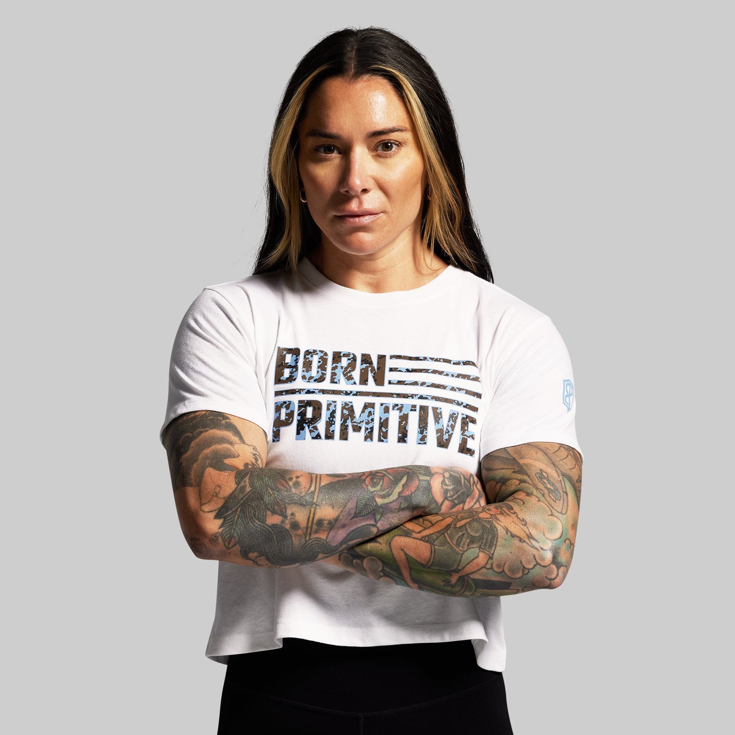 BP Flag Crop Tee (White/Speckle)