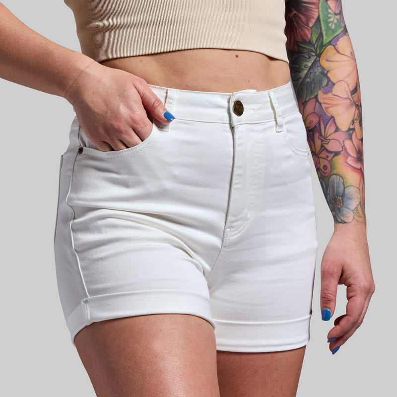 FLEX Stretchy Mom Jean Short (White)