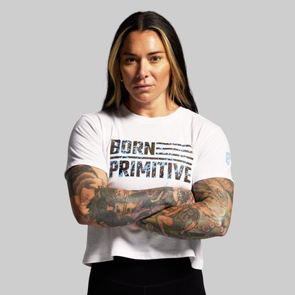 BP Flag Crop Tee (White/Speckle)