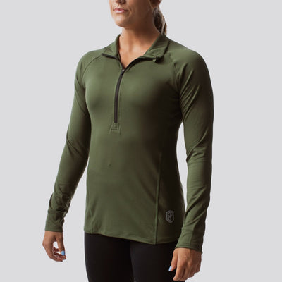 Women's Zip Neck Athleisure Long Sleeve (Tactical Green)