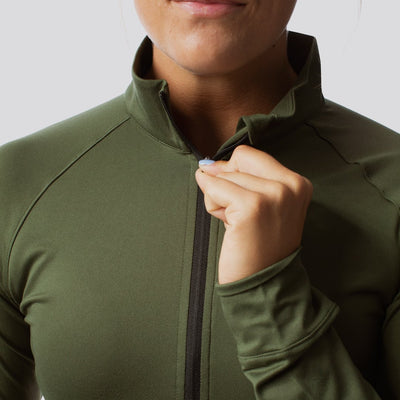 Women's Zip Neck Athleisure Long Sleeve (Tactical Green)