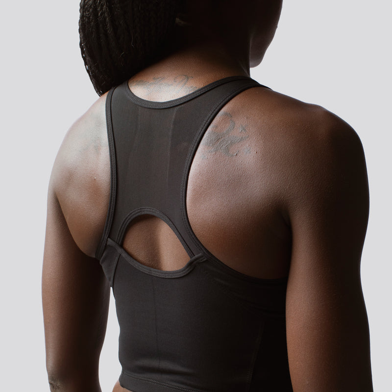 Meshed Up Cropped Sports Bra (Black)
